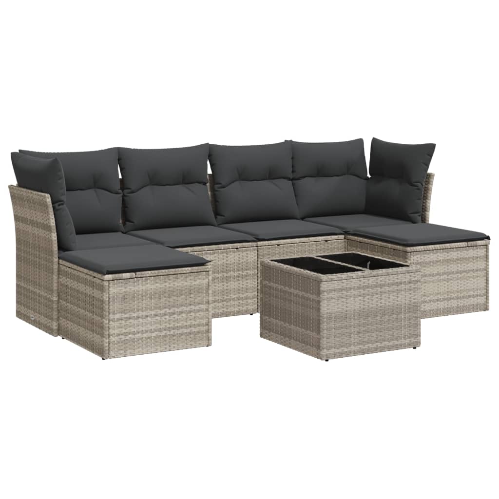 sofasæt til haven 7 dele med hynder polyrattan lysegrå