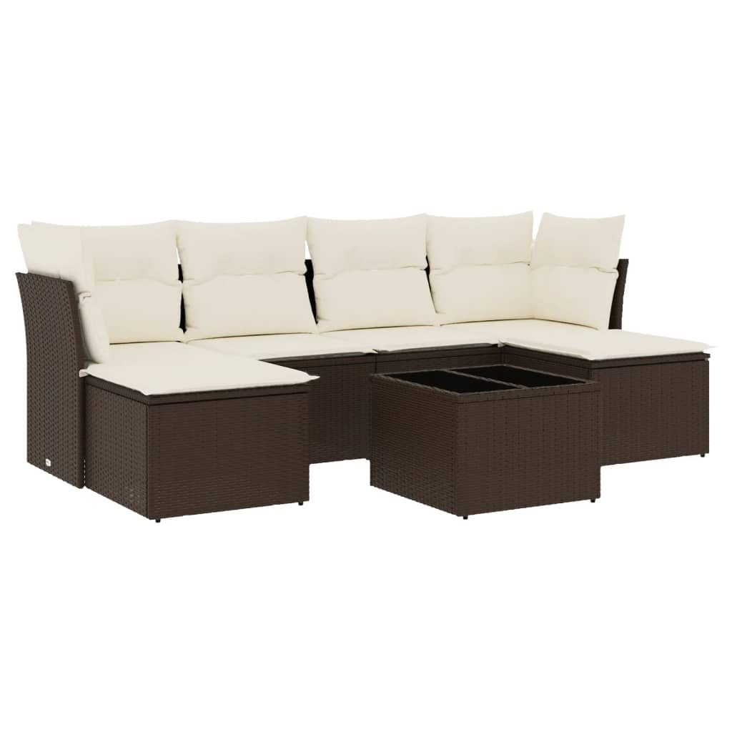 sofasæt til haven 7 dele med hynder polyrattan brun