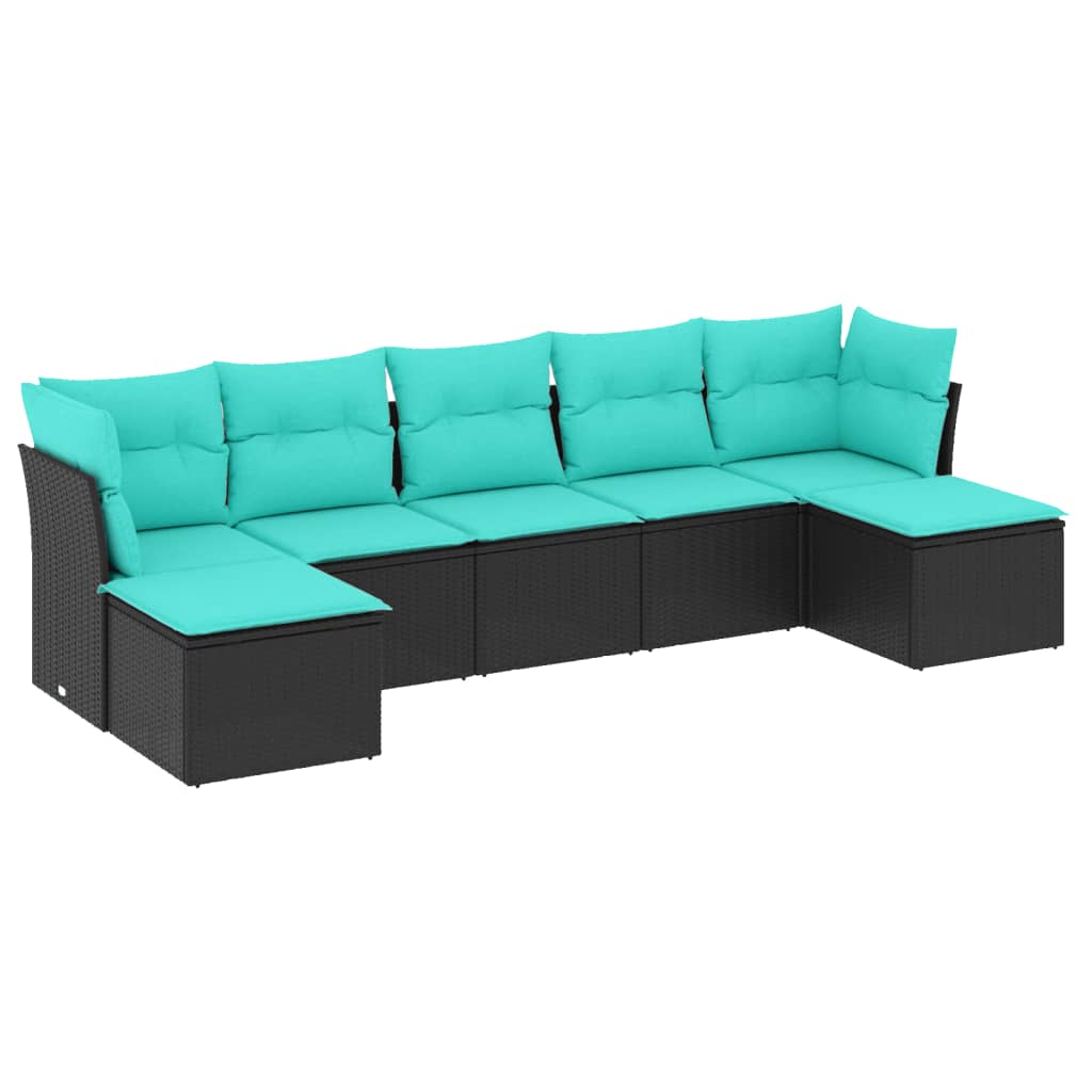 havesofasæt med 7 hynder sort polyrattan