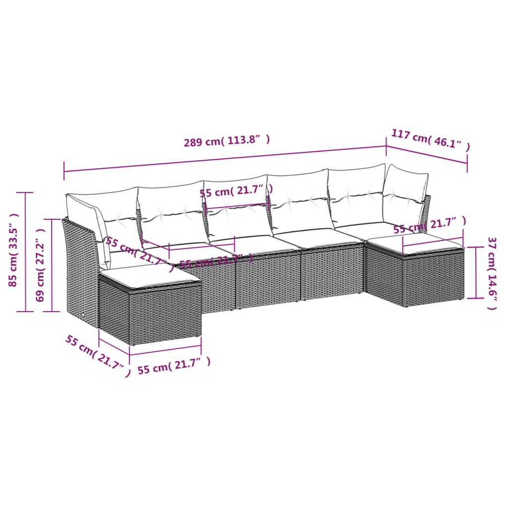 havesofasæt med 7 hynder sort polyrattan