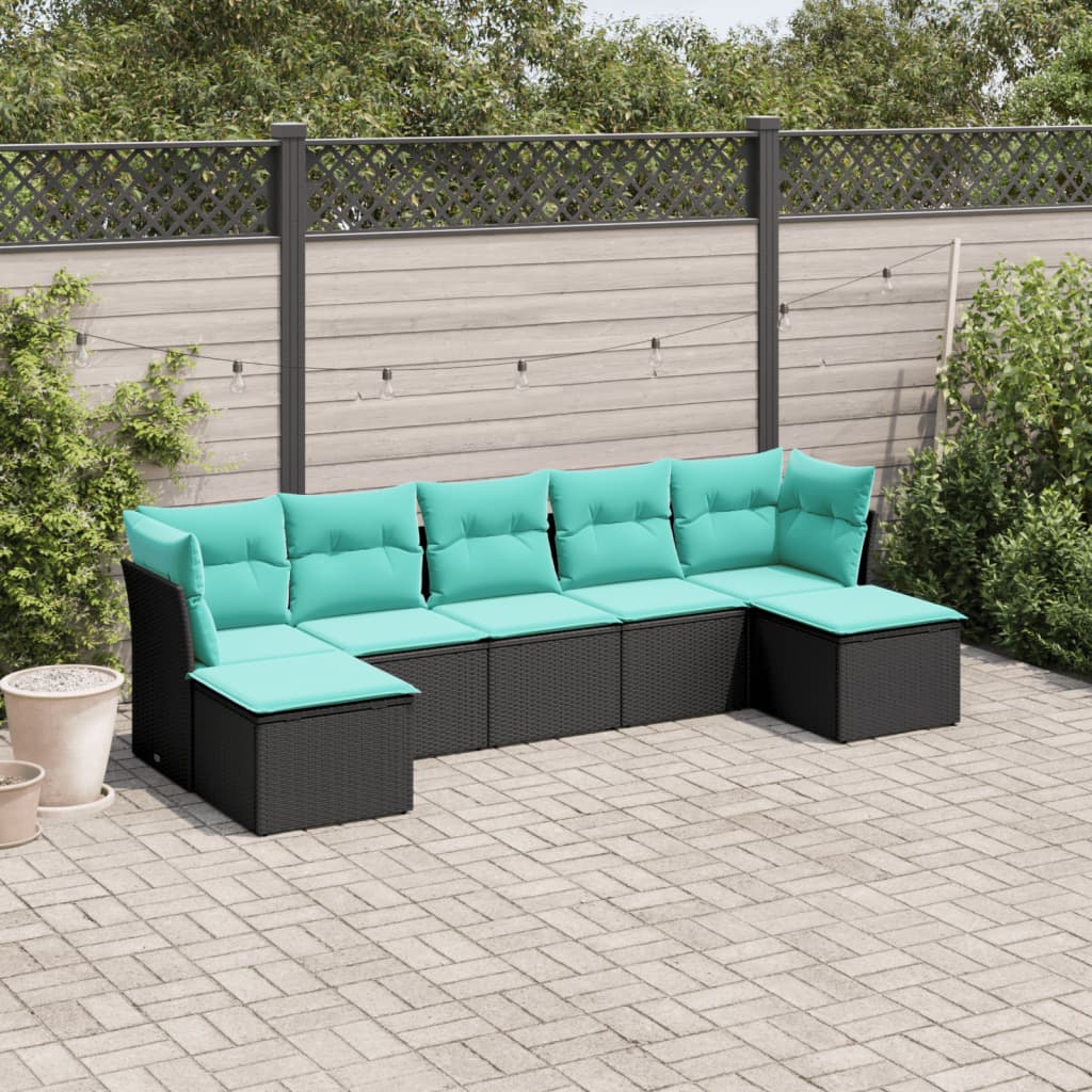 havesofasæt med 7 hynder sort polyrattan