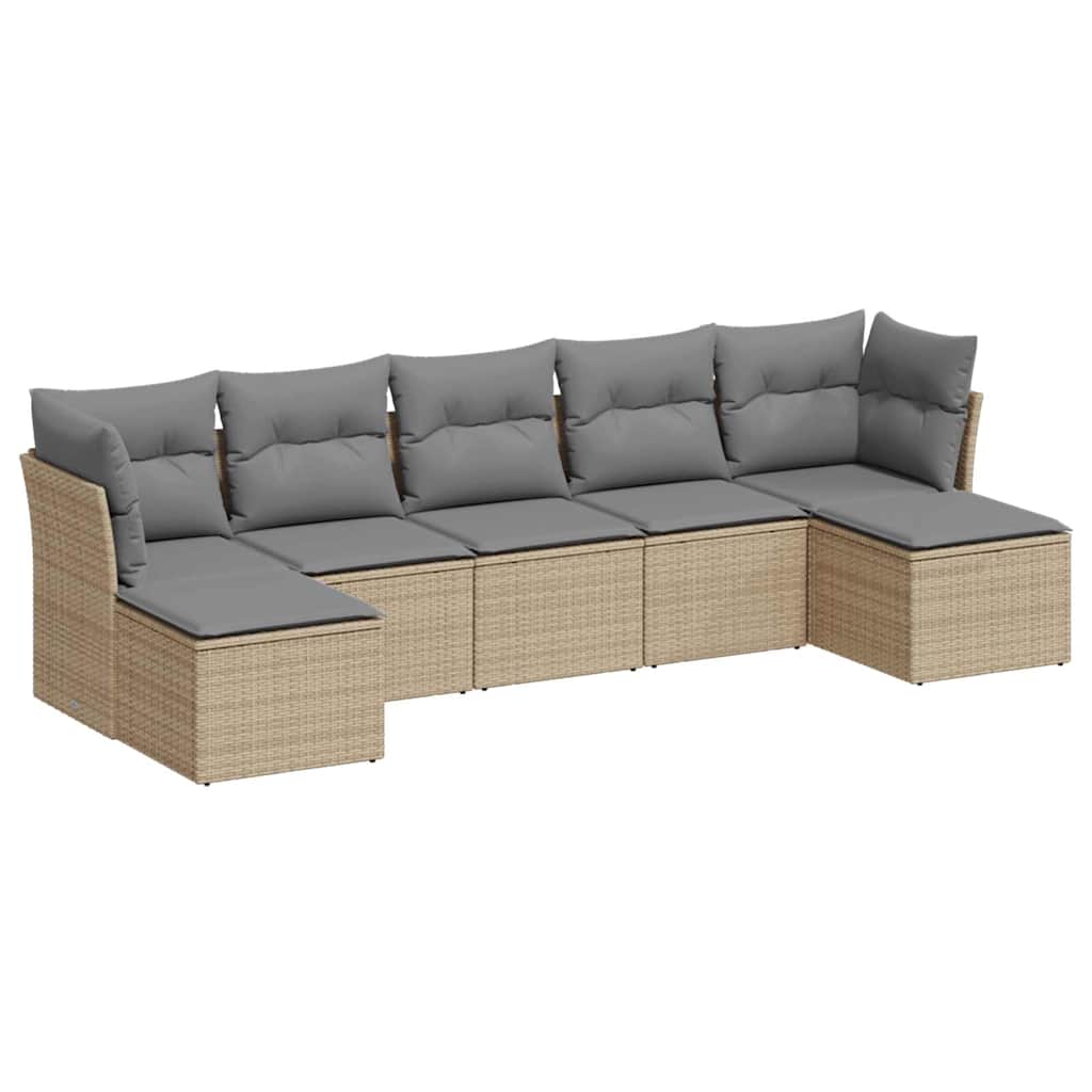 sofasæt til haven 7 dele med hynder polyrattan lysegrå