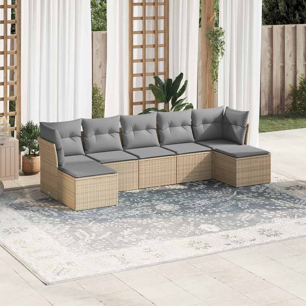 sofasæt til haven 7 dele med hynder polyrattan lysegrå