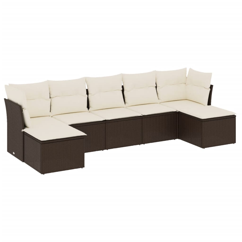 sofasæt til haven 7 dele med hynder polyrattan brun