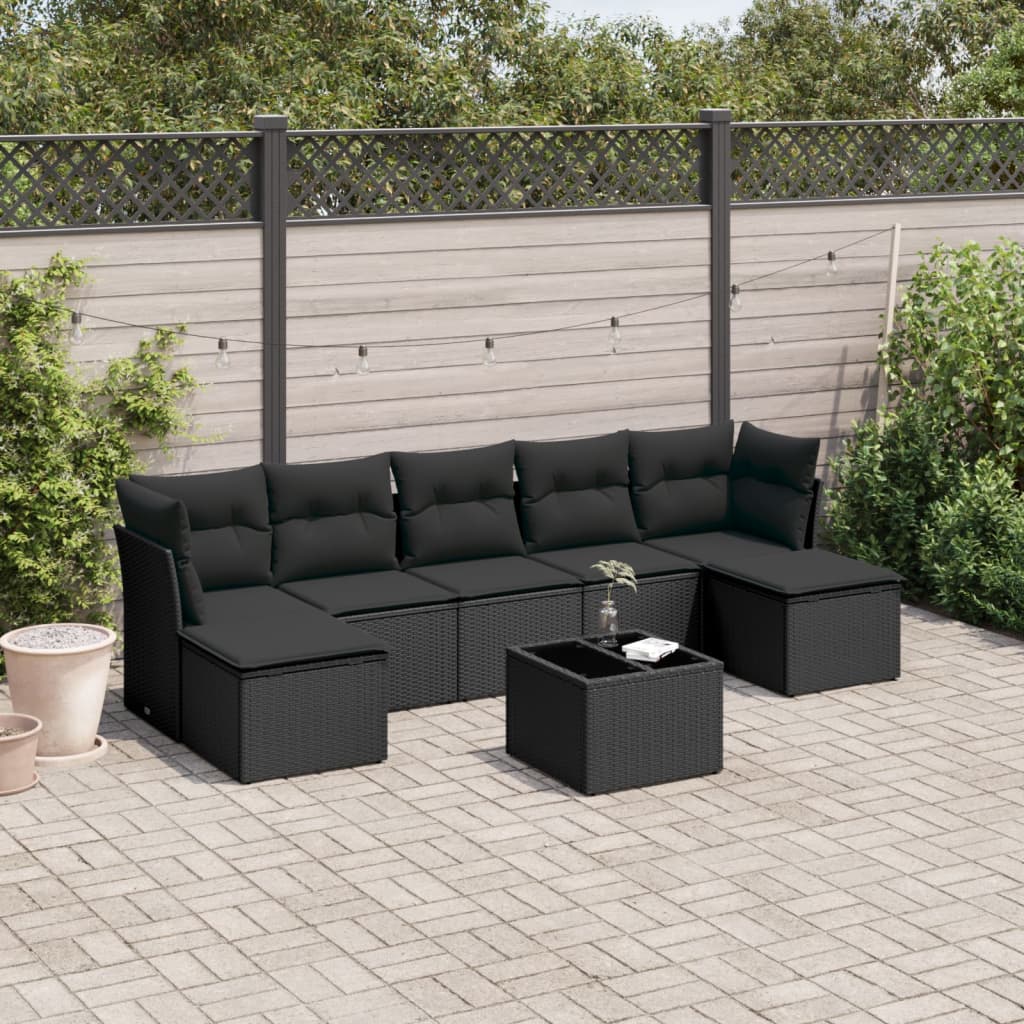 sofasæt til haven 8 dele med hynder polyrattan sort