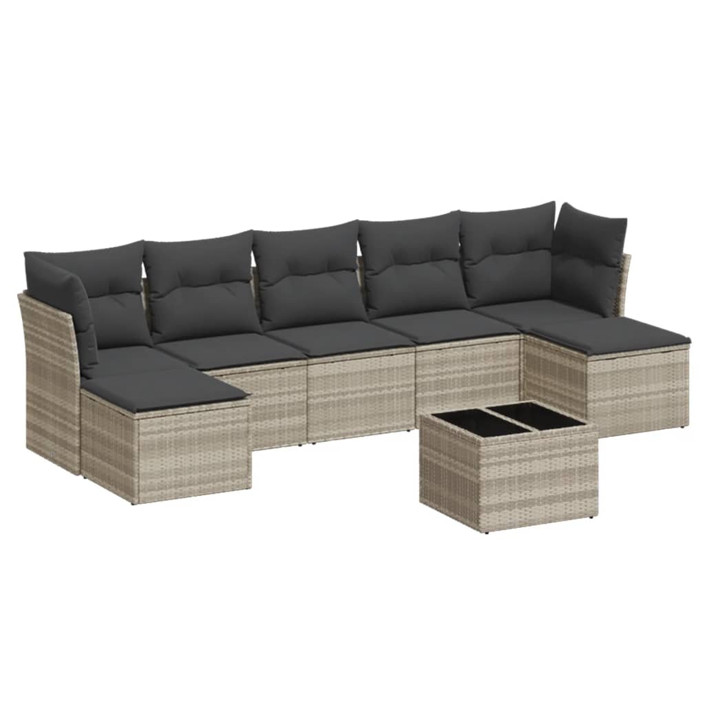 sofasæt til haven 8 dele med hynder polyrattan lysegrå