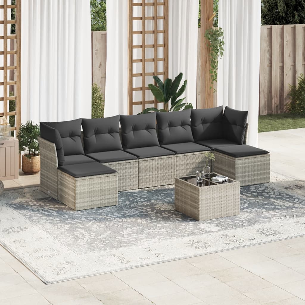 sofasæt til haven 8 dele med hynder polyrattan lysegrå
