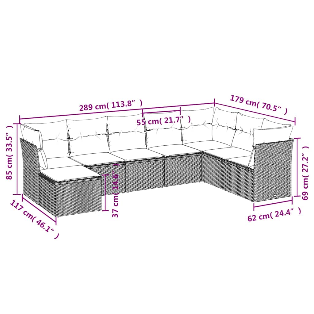 sofasæt til haven 8 dele med hynder polyrattan sort