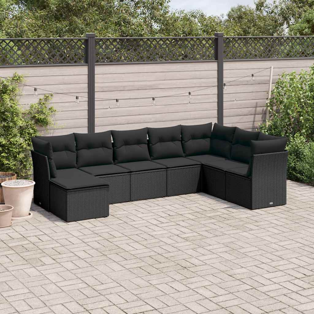 sofasæt til haven 8 dele med hynder polyrattan sort