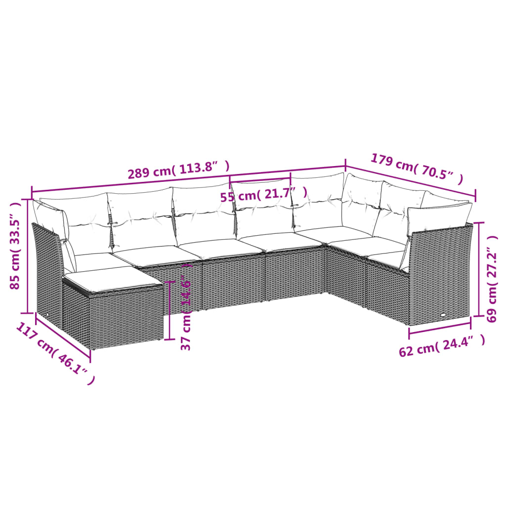sofasæt til haven 8 dele med hynder polyrattan lysegrå