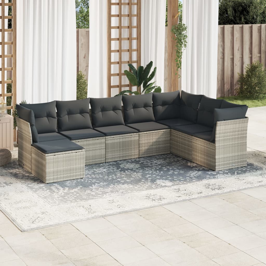 sofasæt til haven 8 dele med hynder polyrattan lysegrå