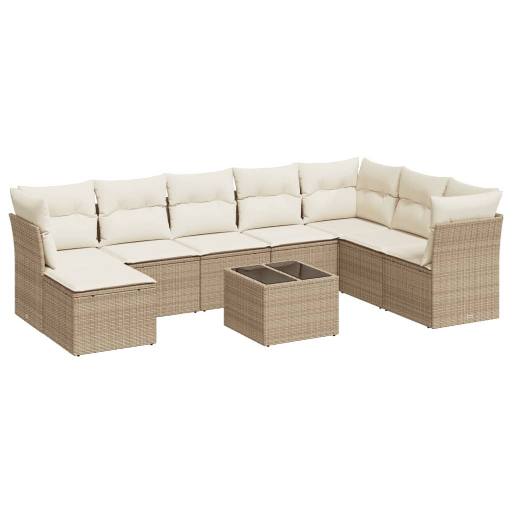 sofasæt til haven 9 dele med hynder polyrattan beige
