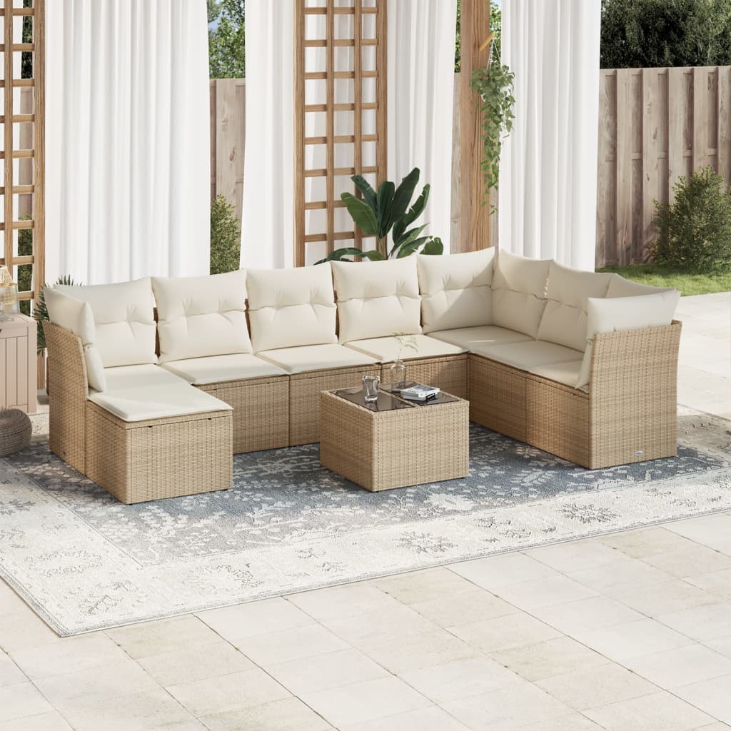 sofasæt til haven 9 dele med hynder polyrattan beige