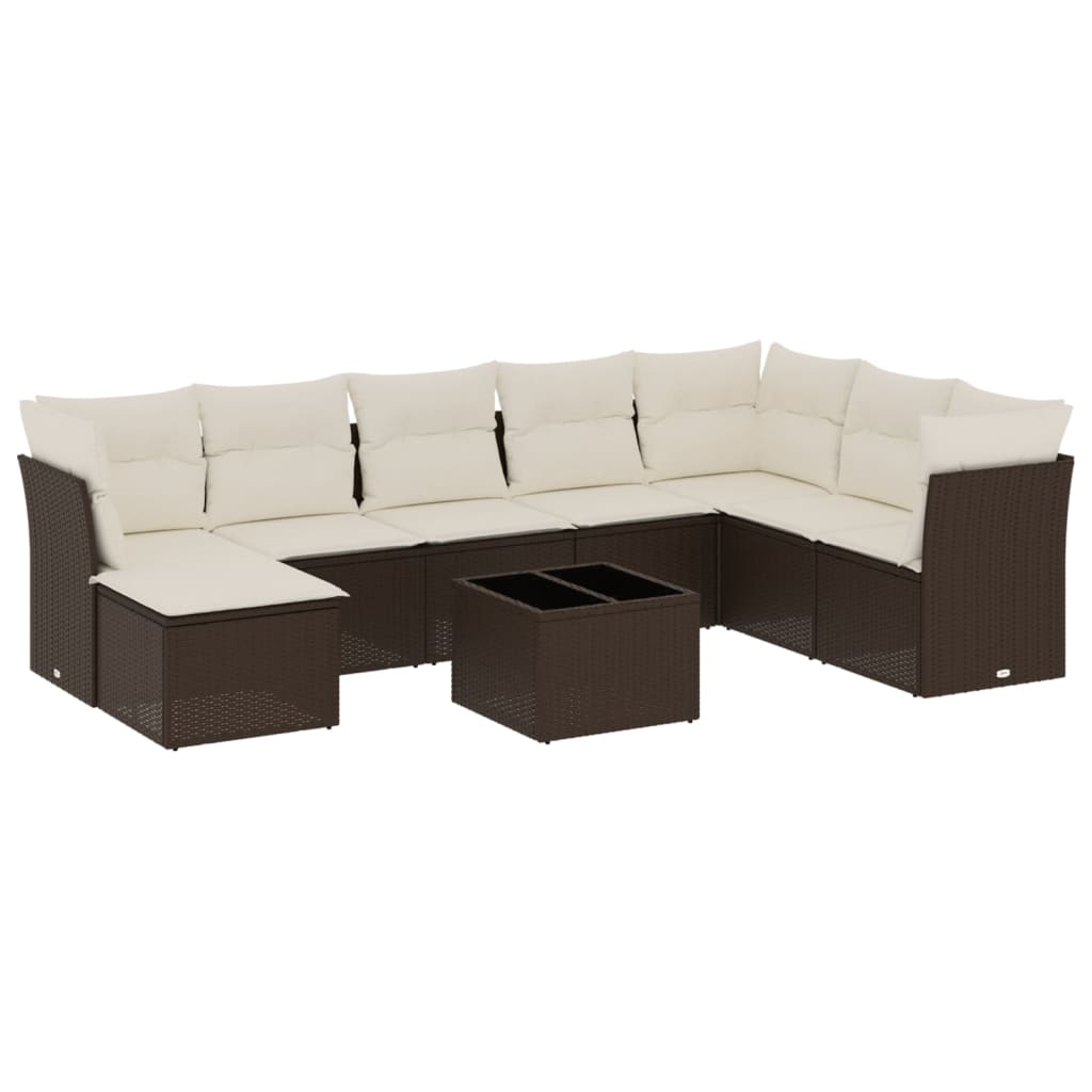 sofasæt til haven 9 dele med hynder polyrattan brun