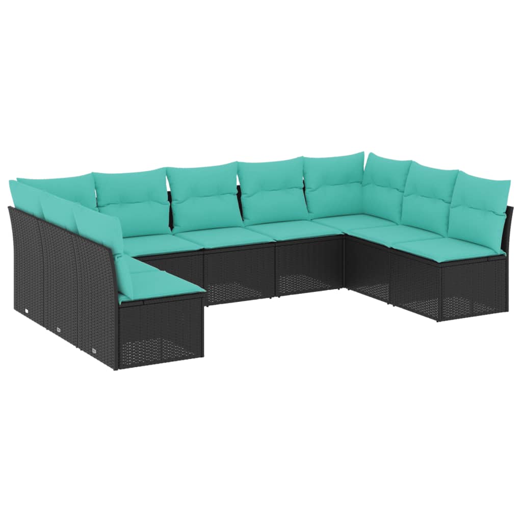 havesofasæt med 9 dele og hynder sort polyrattan
