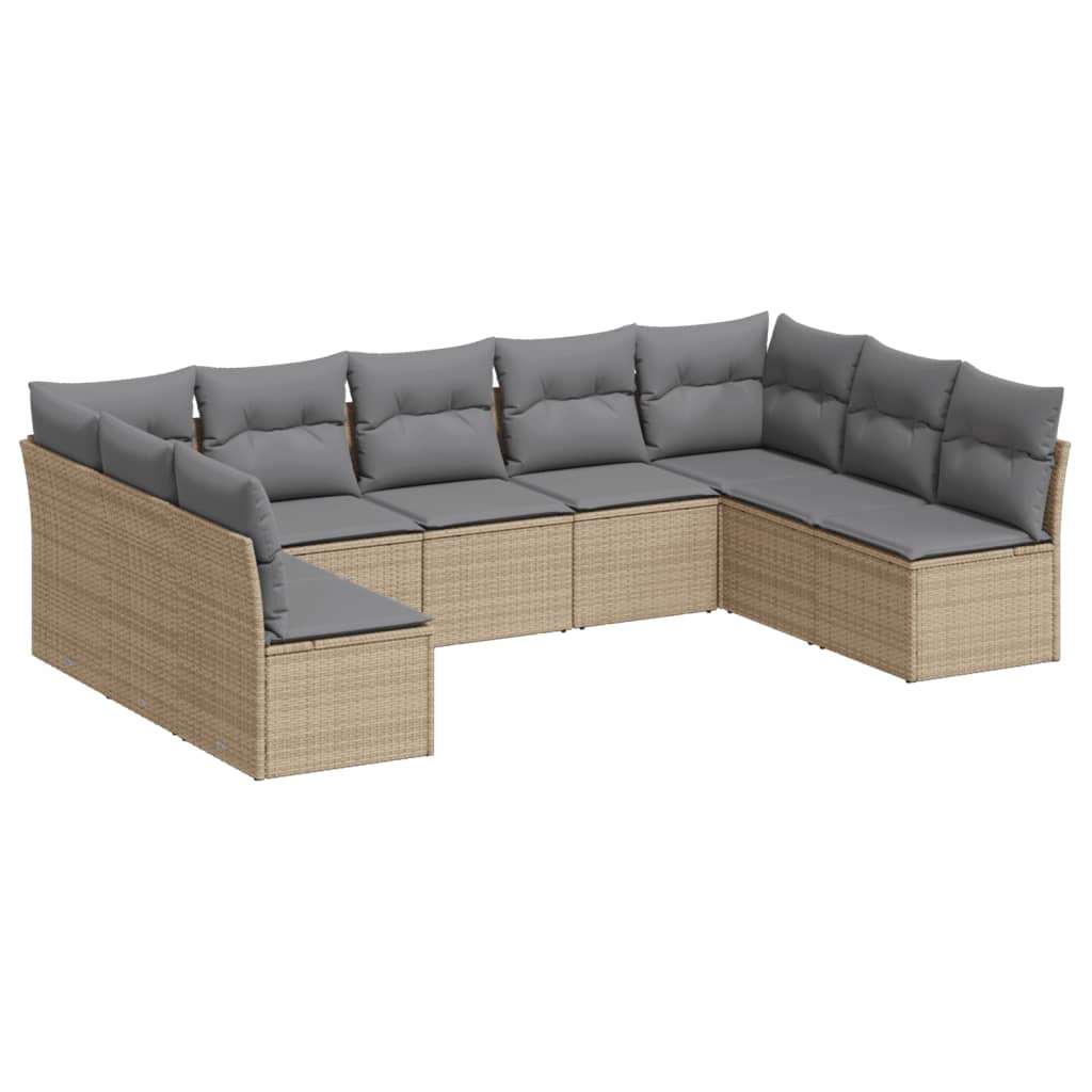 sofasæt til haven 9 dele med hynder polyrattan beige