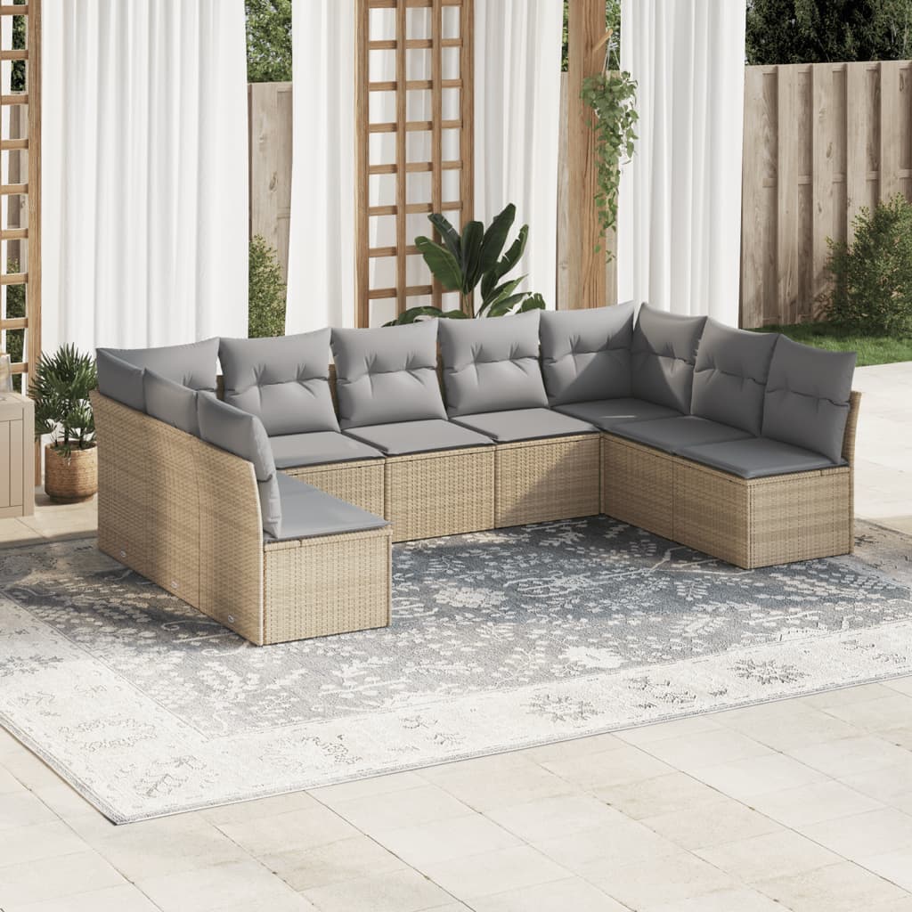 sofasæt til haven 9 dele med hynder polyrattan beige