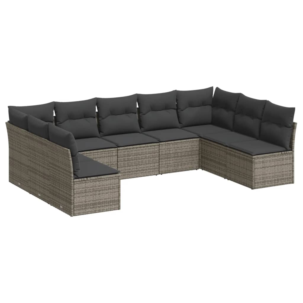 sofasæt til haven 9 dele med hynder polyrattan grå