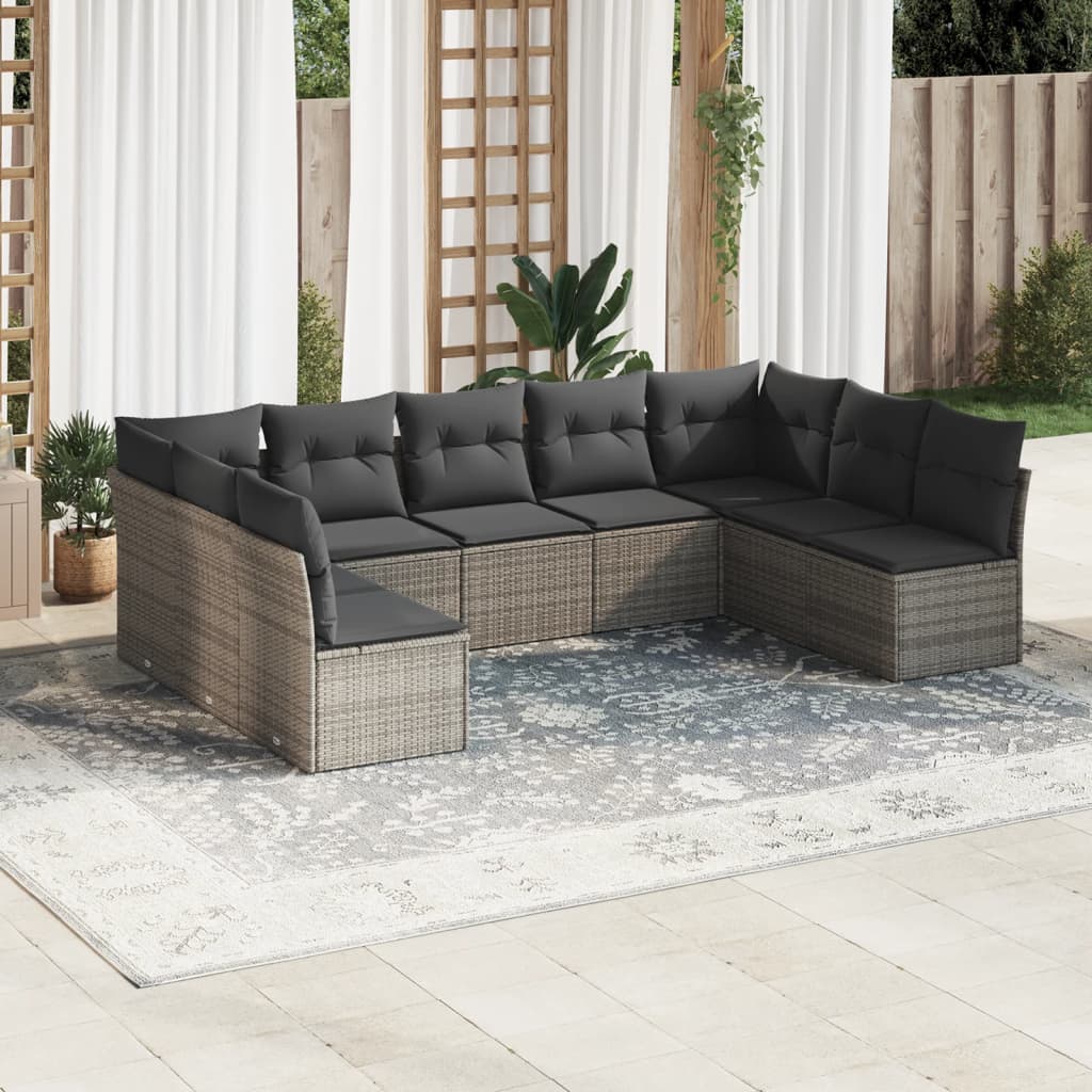 sofasæt til haven 9 dele med hynder polyrattan grå