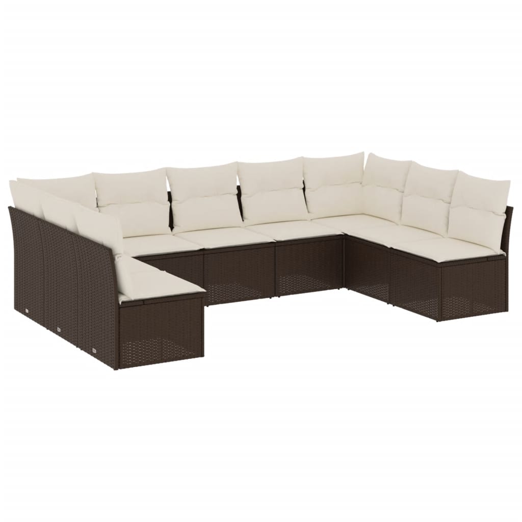 sofasæt til haven 9 dele med hynder polyrattan brun