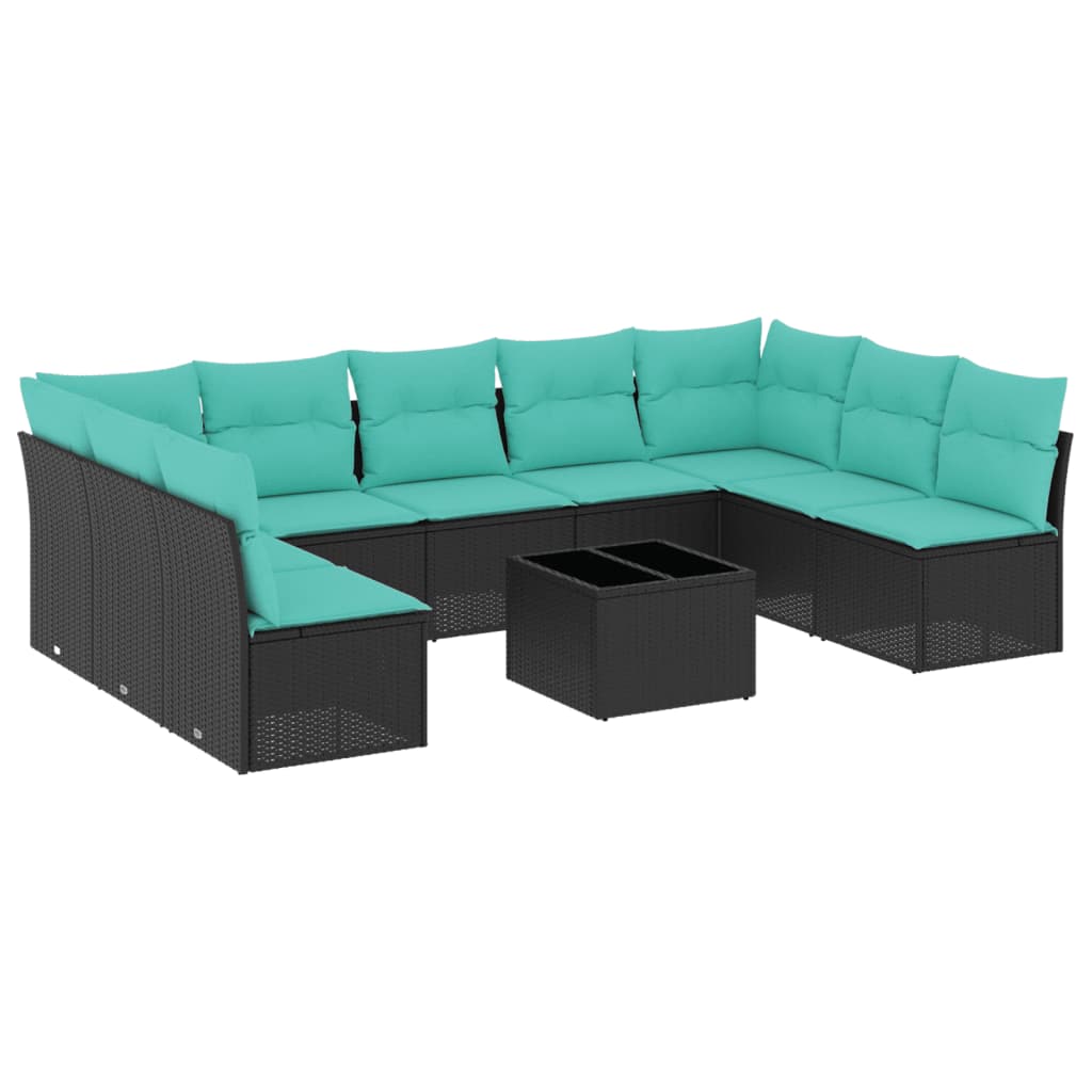 havesofasæt med 10 hynder sort polyrattan