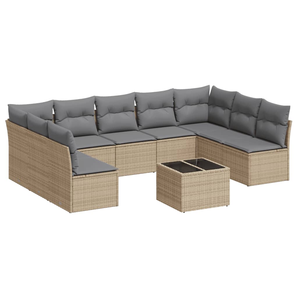 sofasæt til haven 10 dele med hynder polyrattan beige