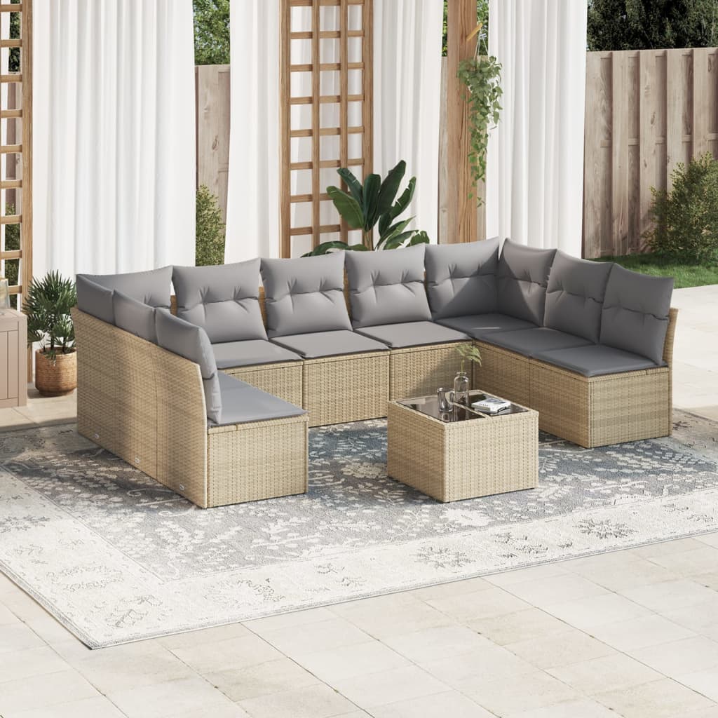 sofasæt til haven 10 dele med hynder polyrattan beige