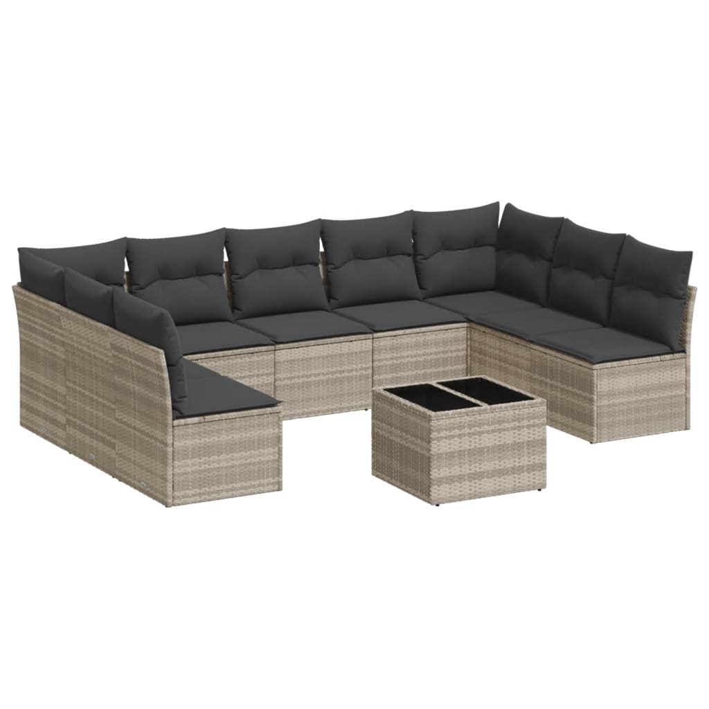 sofasæt til haven 10 dele med hynder polyrattan lysegrå