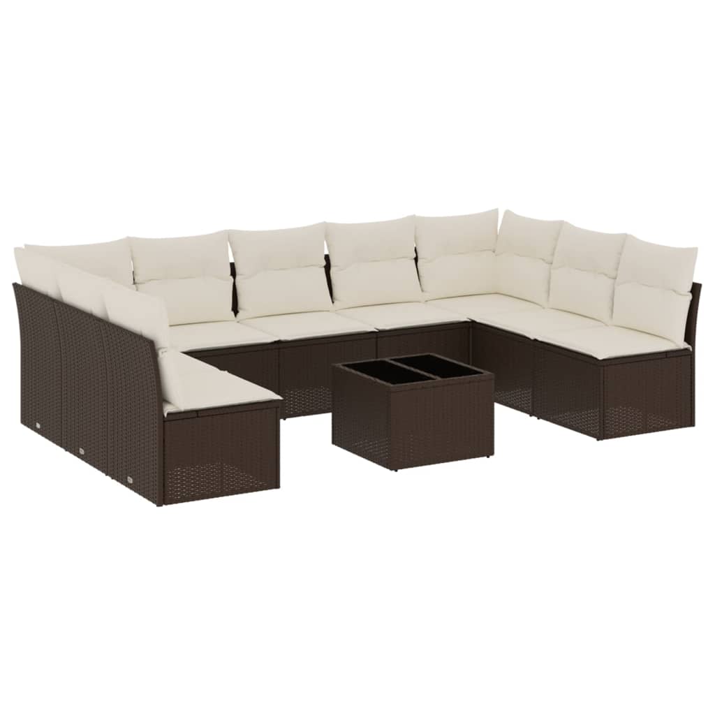 sofasæt til haven 10 dele med hynder polyrattan brun