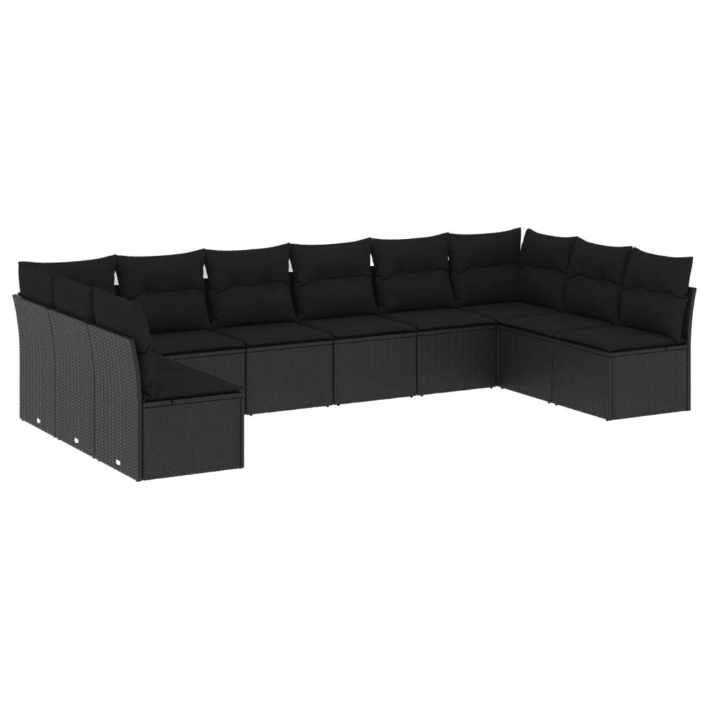 sofasæt til haven 10 dele med hynder polyrattan sort