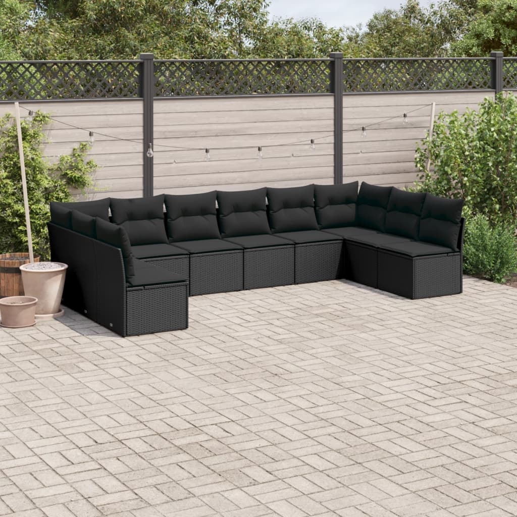 sofasæt til haven 10 dele med hynder polyrattan sort