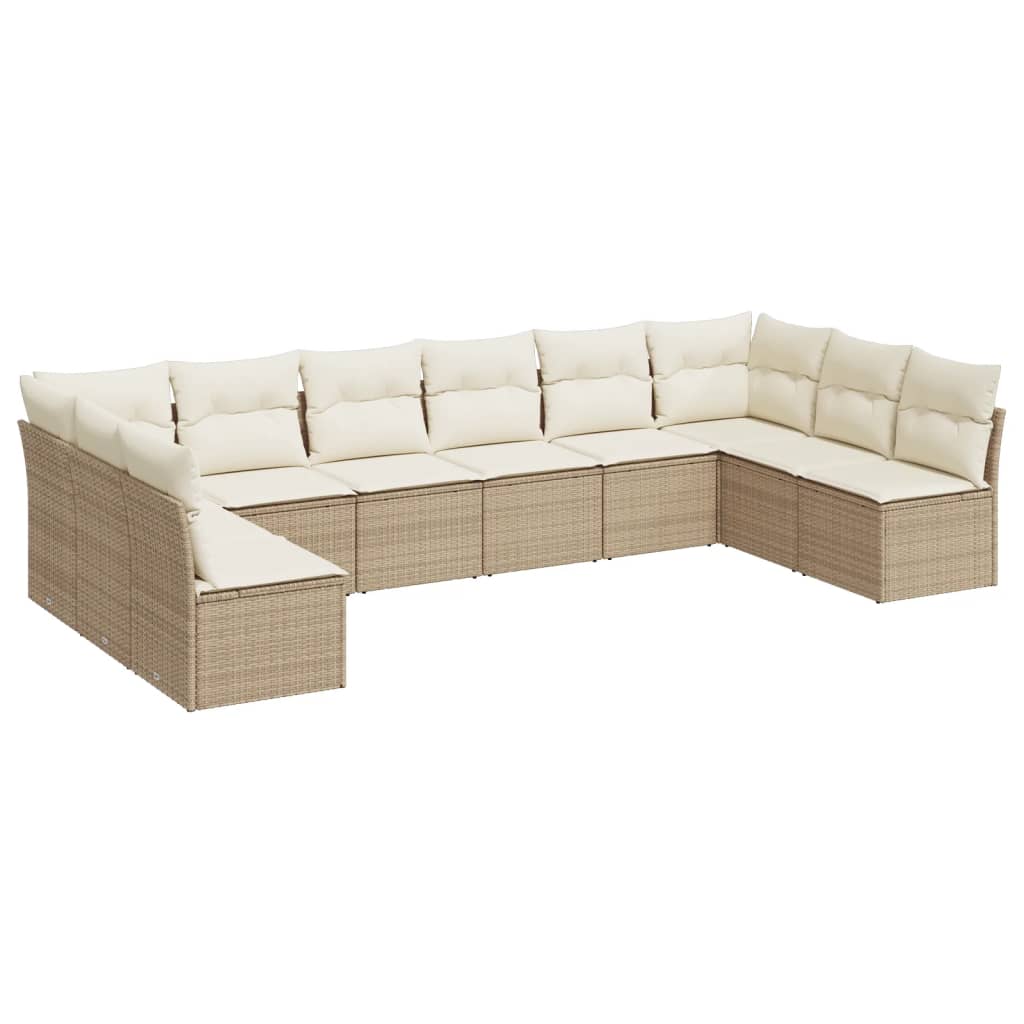 sofasæt til haven 10 dele med hynder polyrattan beige