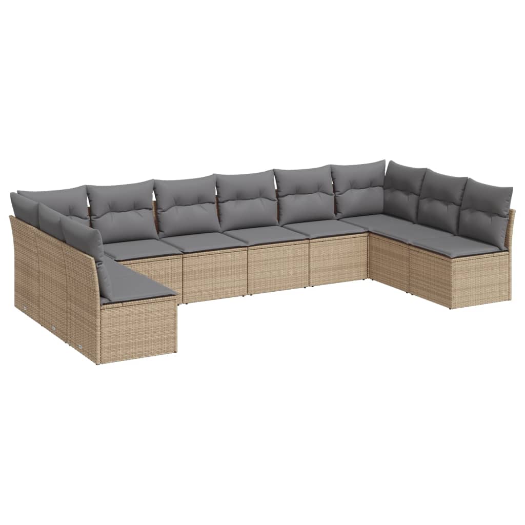 sofasæt til haven 10 dele med hynder polyrattan beige