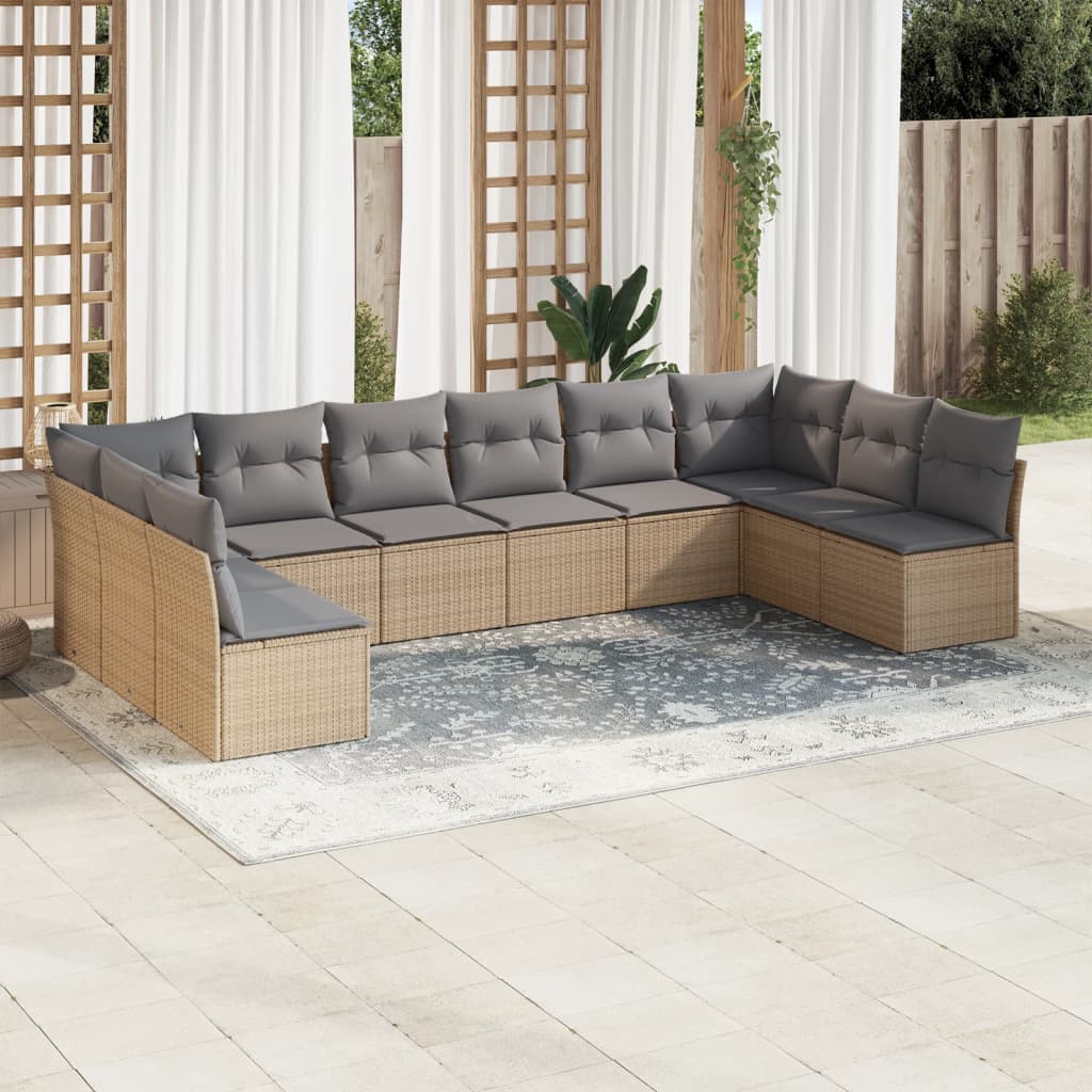sofasæt til haven 10 dele med hynder polyrattan beige