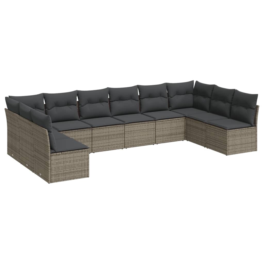 sofasæt til haven 10 dele med hynder polyrattan grå
