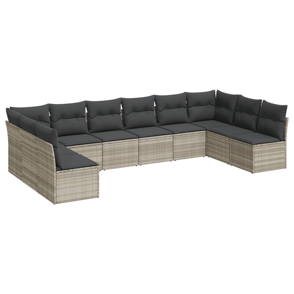 sofasæt til haven 10 dele med hynder polyrattan lysegrå