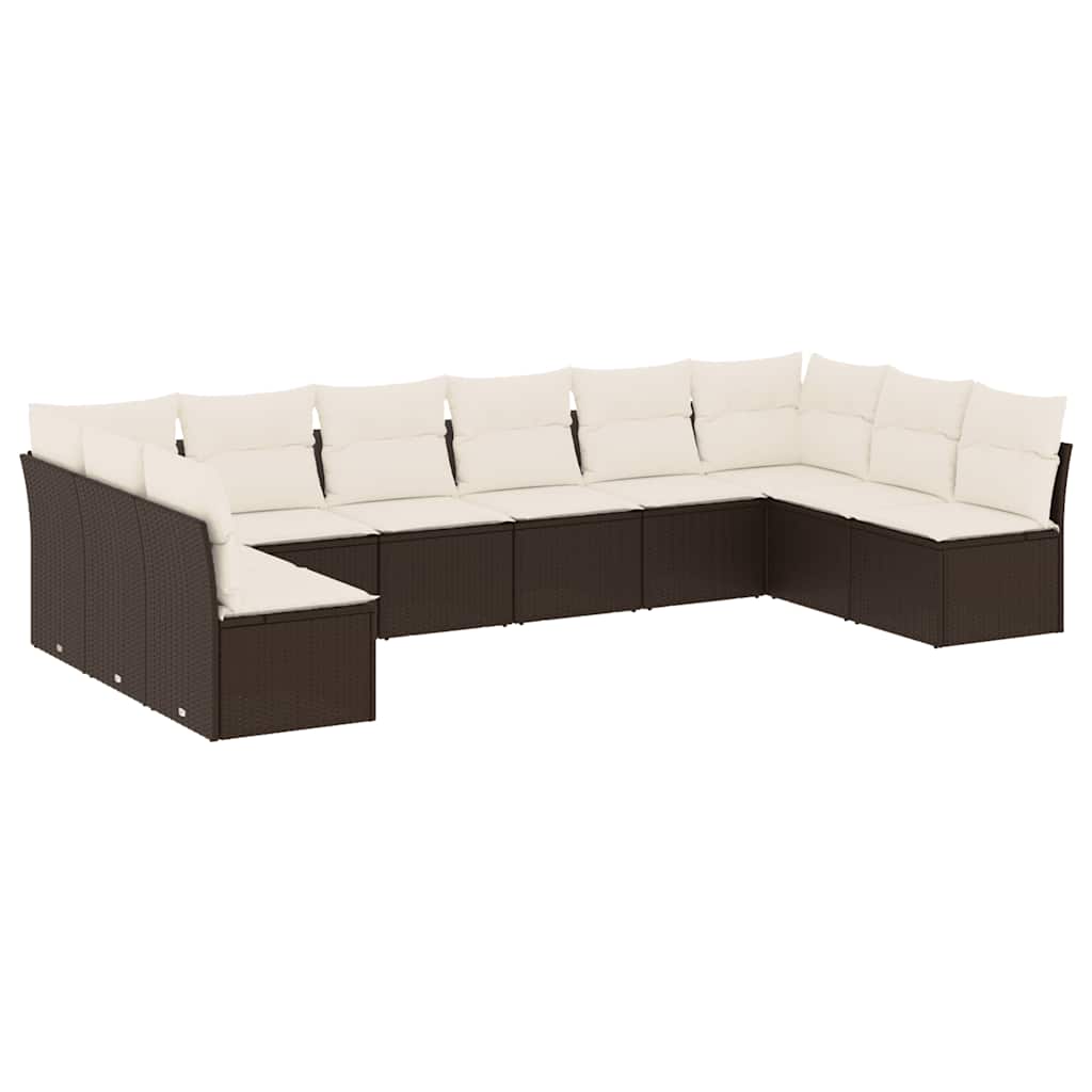 sofasæt til haven 10 dele med hynder polyrattan brun