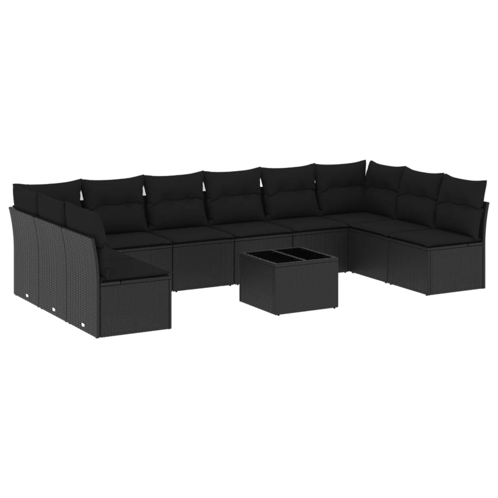 sofasæt til haven 11 dele med hynder polyrattan sort