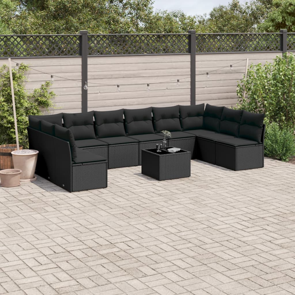 sofasæt til haven 11 dele med hynder polyrattan sort