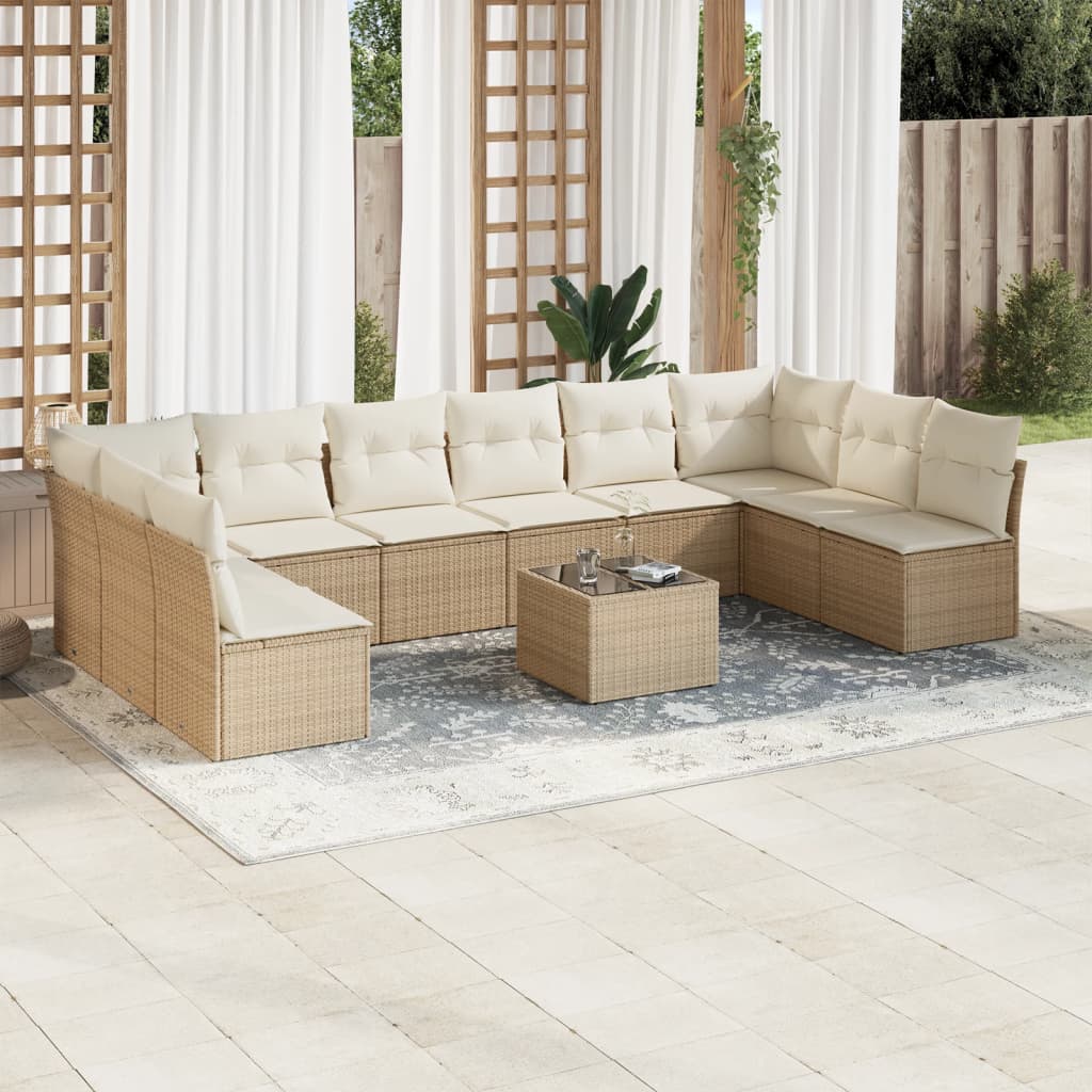 sofasæt til haven 11 dele med hynder polyrattan beige