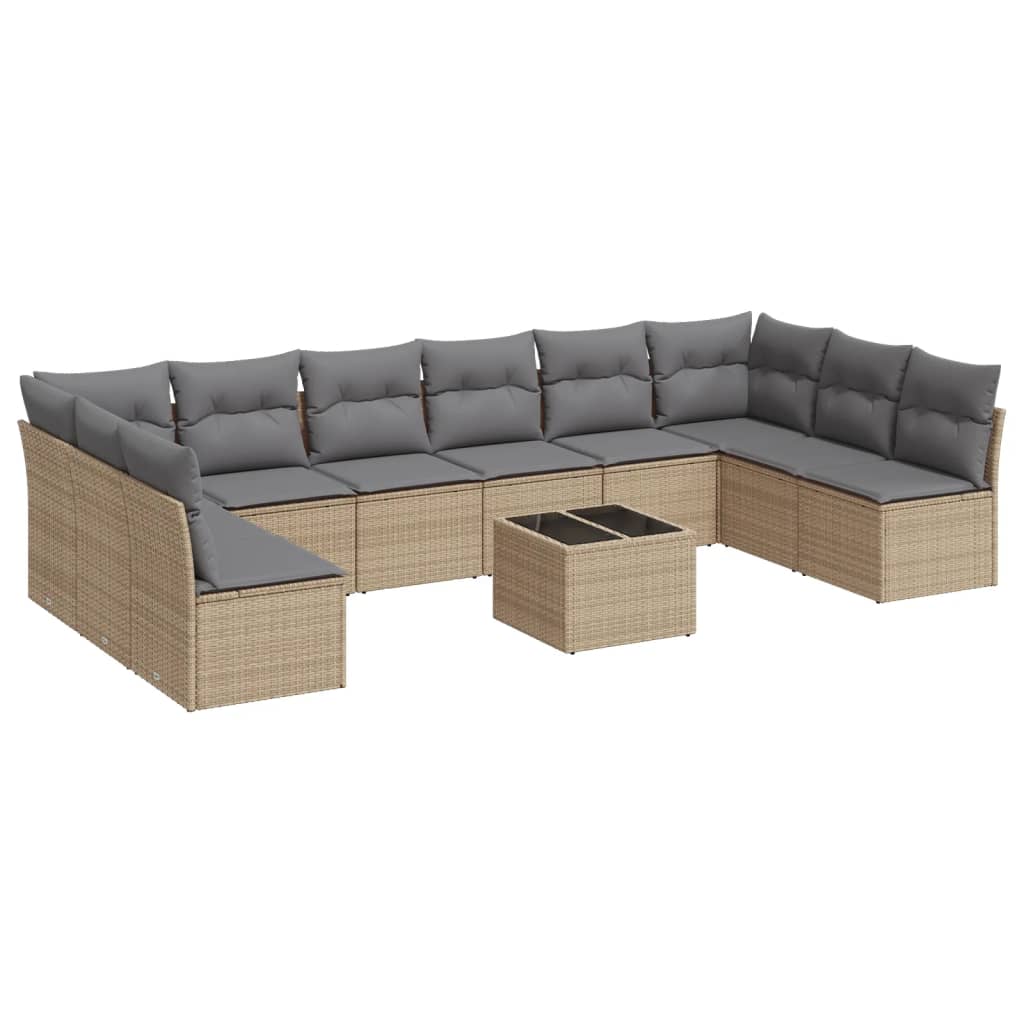 sofasæt til haven 11 dele med hynder polyrattan beige