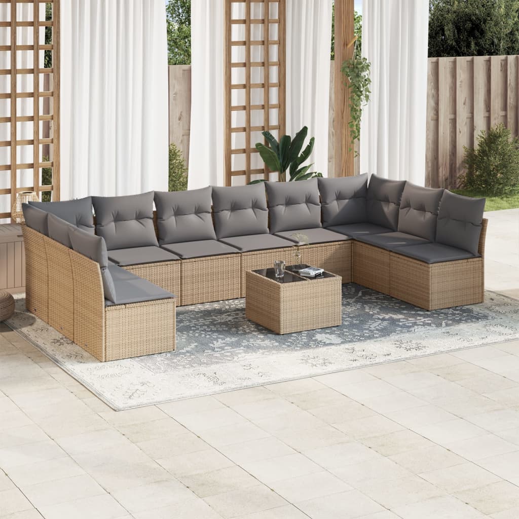 sofasæt til haven 11 dele med hynder polyrattan beige