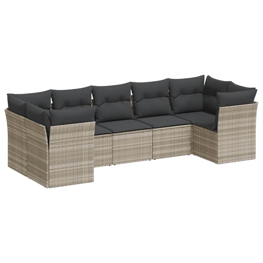 sofasæt til haven 7 dele med hynder polyrattan lysegrå