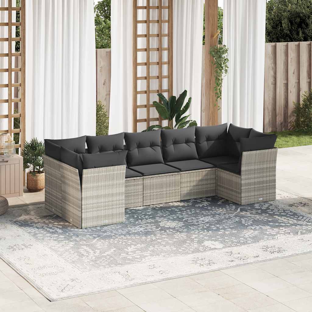 sofasæt til haven 7 dele med hynder polyrattan lysegrå