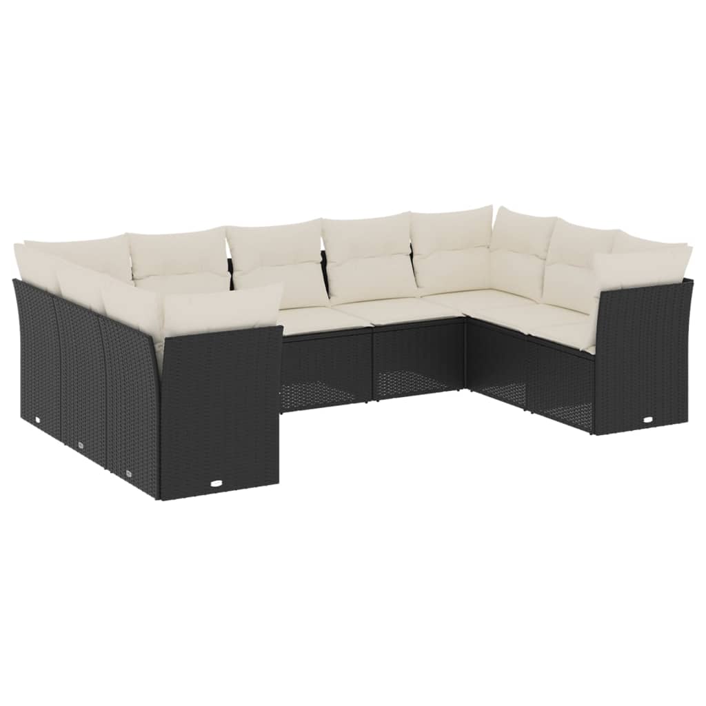 sofasæt til haven 9 dele med hynder polyrattan sort