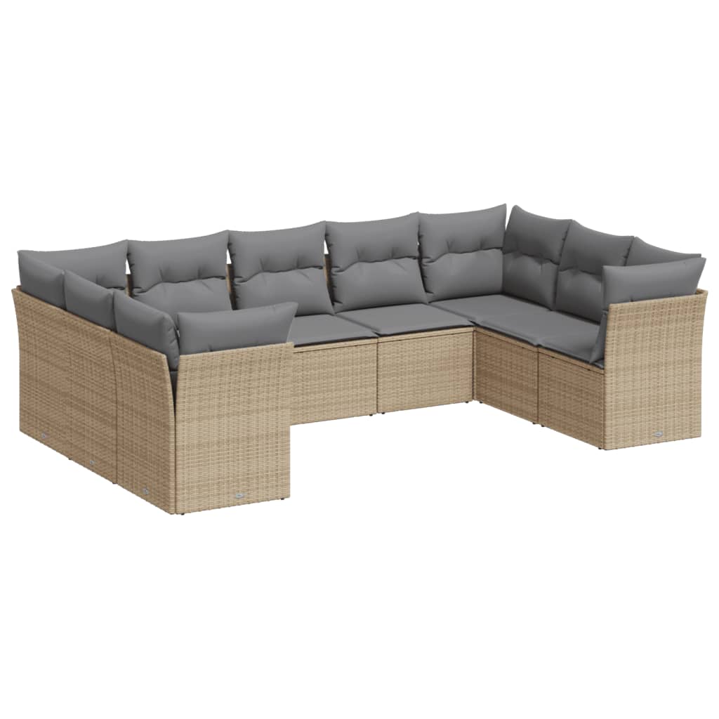 sofasæt til haven 9 dele med hynder polyrattan beige