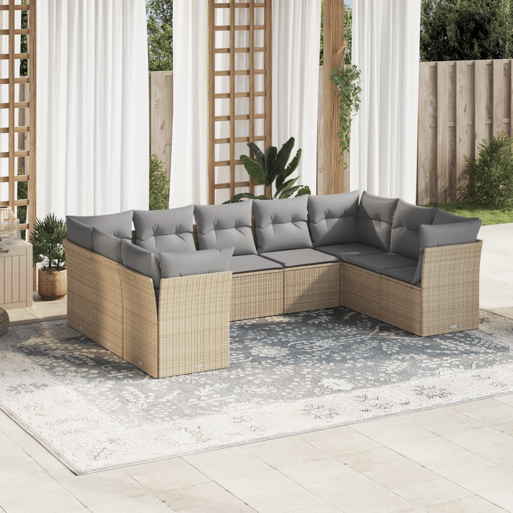 sofasæt til haven 9 dele med hynder polyrattan beige