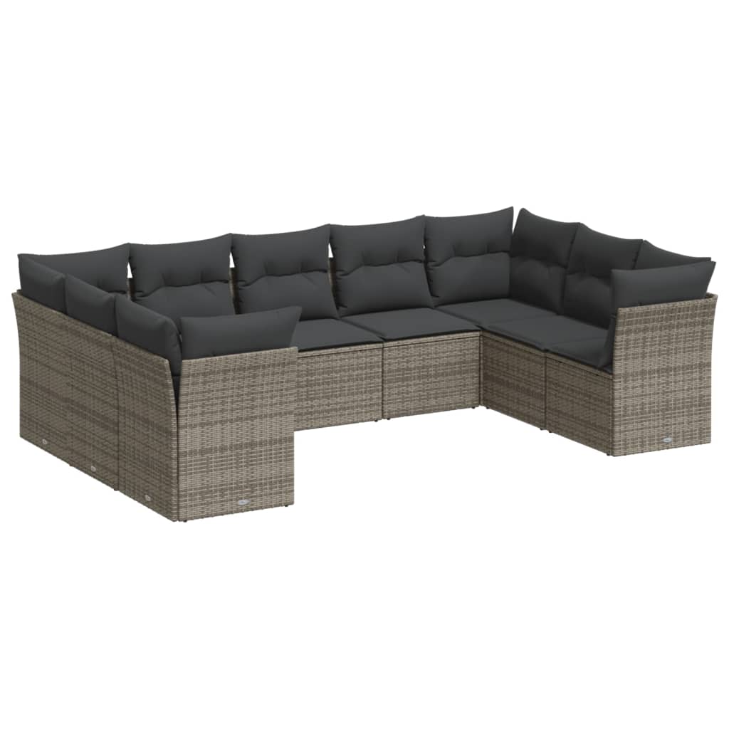 sofasæt til haven 9 dele med hynder polyrattan grå