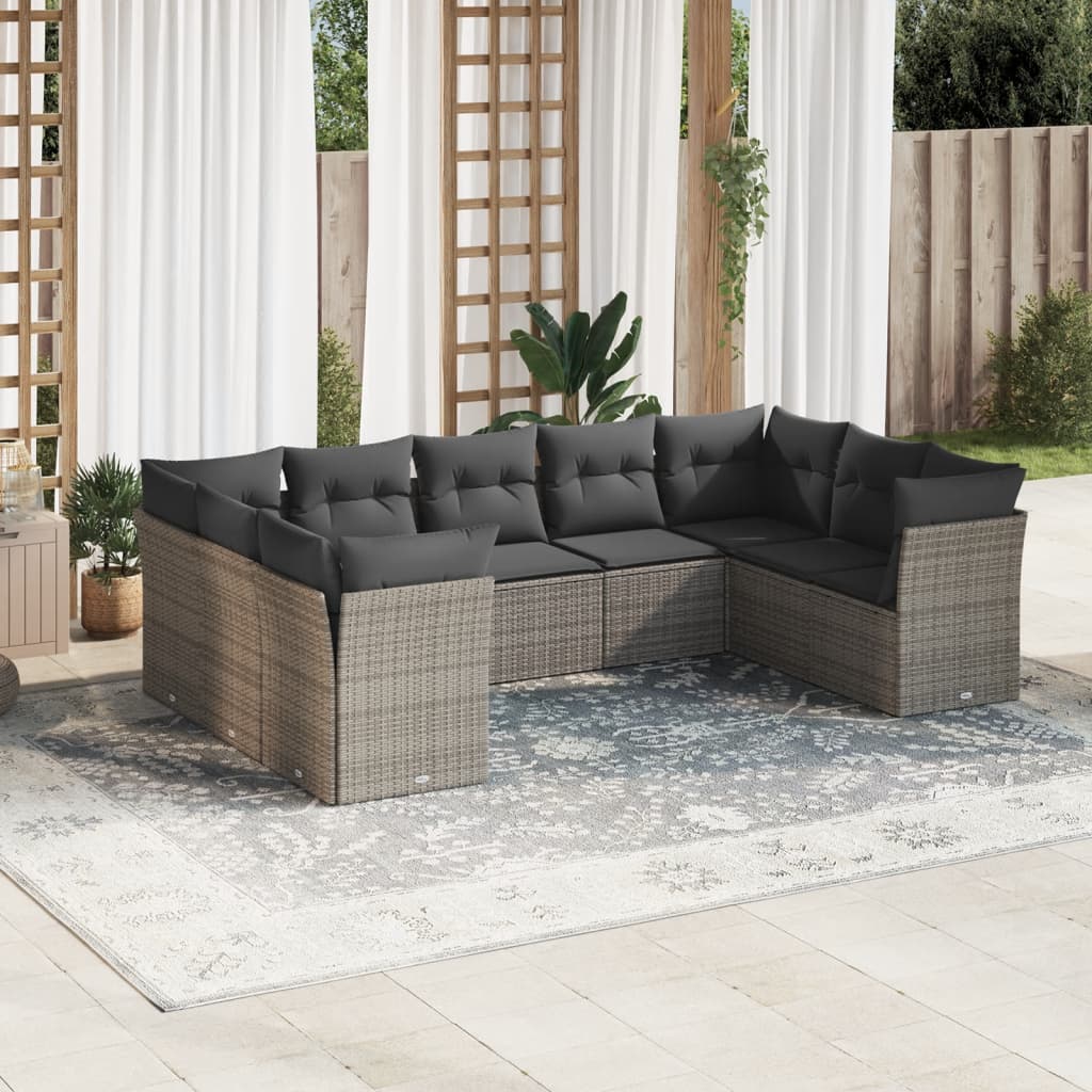 sofasæt til haven 9 dele med hynder polyrattan grå