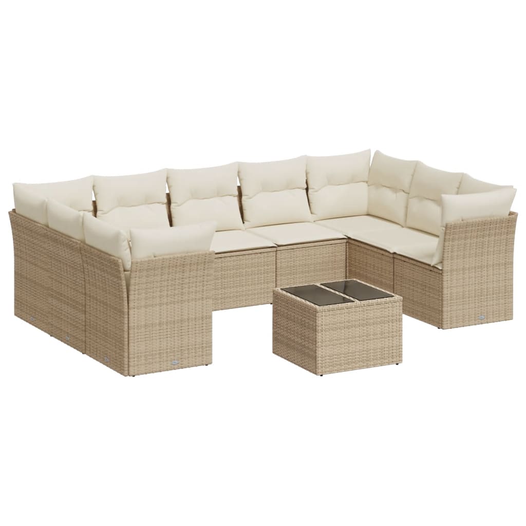 sofasæt til haven 10 dele med hynder polyrattan beige